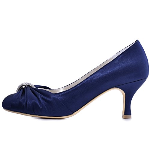 ELEGANTPARK Women Pumps Mid Heel Closed Toe Brooch Ruched Satin Evening Prom Wedding Shoes - Image 3