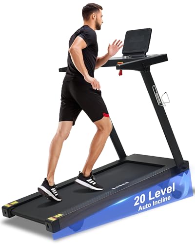 Image of Borgusi Treadmills for Home with Auto Incline - Fully Assembled, 4 Hp Foldable Treadmill, 18.9 Inch Wide, 400 Lb Capacity, LED Display, 12 Mph Speed, Bluetooth App and Speaker, Shock Absorbent