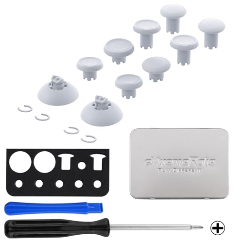 Image of eXtremeRate ThumbsGear V3 Interchangeable Ergonomic Thumbsticks for PS5 Controller, Replacement Analog Thumb Sticks for PS4 Controller - Original White 4 Height Removable Convex Concave Grip Joysticks