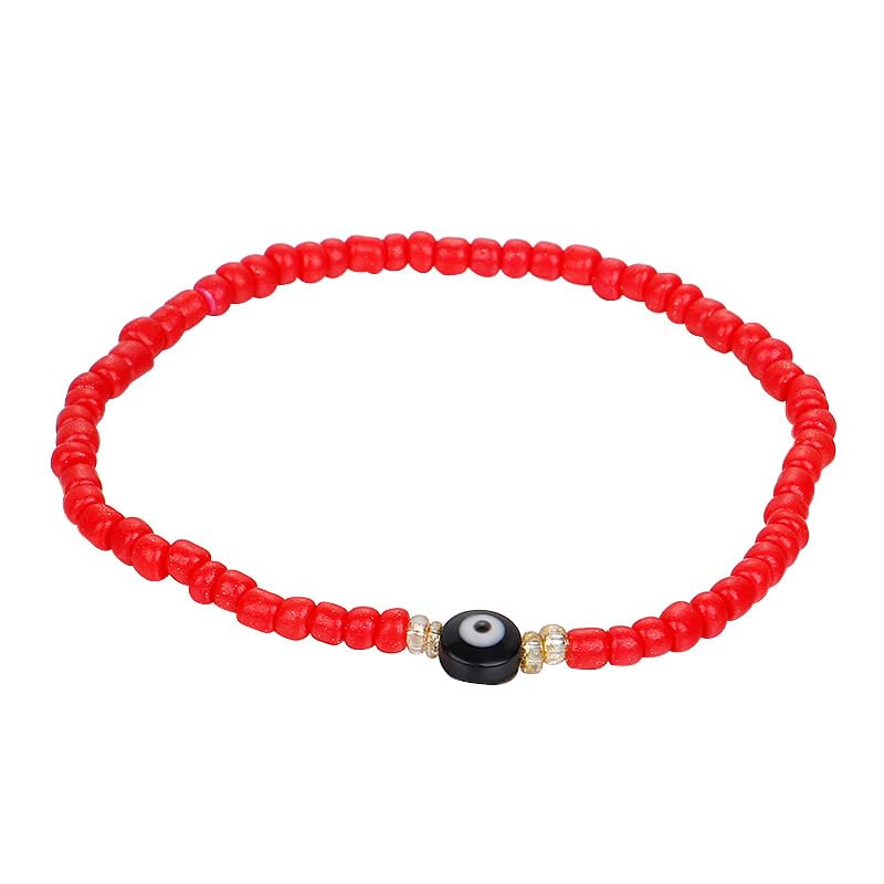 OSWINT Rice Beads 12 Pieces Evil Eye Elastic Bracelets for Women Men Kids Handmade Anklet Bracelets Bead Cord Ankle Beach Chain Adjustable Charm