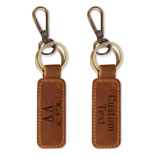 Naispanda Llavero de cuero Personalizado para Hombre, llavero Personalizado con Iniciales de Nombre, llavero de cuero Grabado de doble cara para llavero de coche, Regalo de Cumpleaños y Aniversario