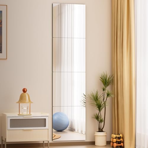 Hasipu Miroirs muraux pour Salle de Sport 29L x 29l cm (Lot de 4), miroirs muraux Autocollants en Verre trempé 5 mm, sans Cadre, pour l'exercice à la Maison