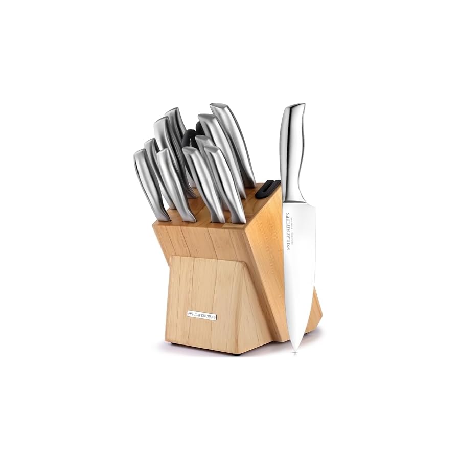 Zulay-12-Piece-Stainless-Steel-Knife-Set-with-Block-and-Sharpener-Sharp-Knife-Block-Set-with-Built-In-Sharpener-Kitchen-Knife-Set-With-Block-Rust-Proof-Knife-Set-Stainless-Steel Zulay 12 Piece Stainless Steel Knife Set with Block and Sharpener - Sharp Knife Block Set with Built In Sharpener - Kitchen Knife Set With Block - Rust Proof Knife Set Stainless Steel