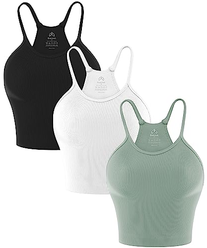 Image of Sunzel Ribbed Crop Tank Top for Women Seamless Racerback Camisole | Buttery Soft Nylon Spandex, Opaque No See Through, Stays in Place, Unpadded, Slim Fit, No Shrink, Yoga Workout Gym Casual