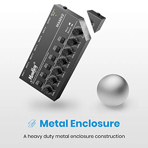 Moukey MAMX2 6 Kanal DJ Mixer Mischpult, Musik Mixer tragbar, 6 Stereo Mini Audio Mixer DC 5V für kleine Clubs Bars… - Image 4