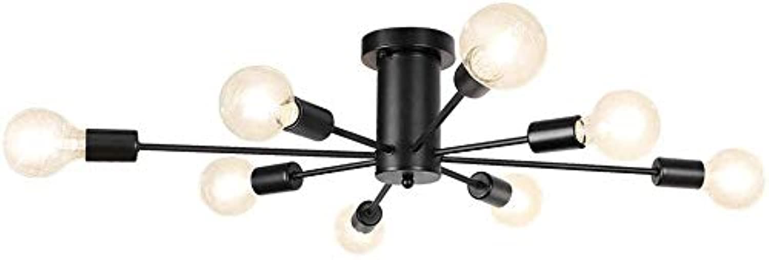 YOKIA8 Lights Modern Sputnik Chandelier Black Industrial Ceiling Light Semi Flush Mount Light Fixture for Kitchen Dining Room Living Room Bedroom Foyer Lighting