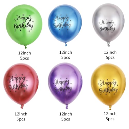 Image of Metal Happy Birthday Balloons Colorful Metallic Decorative Balloons Birthday Party Decor Room Decor House Decor For Wedding Birthday Anniversary Graduation Party Decorations Supplies