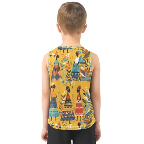 Boys Tank Top Shirts African Ethnic Tribal Graphic Leaf Sleeveless T-Shirts Crew Neck for Kids Clothing Children3