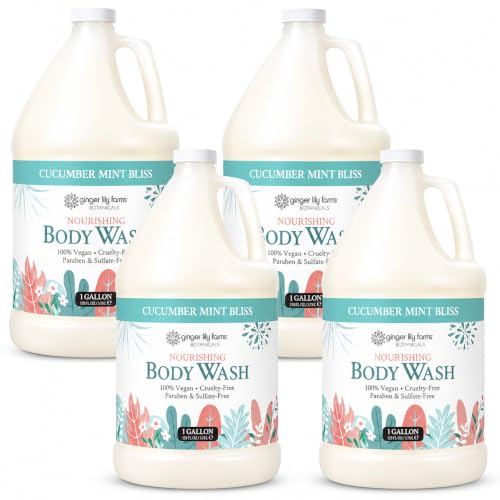 Image of Ginger Lily Farms Botanicals Body Wash, 128oz /4pk, Cucumber Mint Bliss | 100% Vegan & Cruelty-Free | Nourishing Bath & Shower Gel for All Skin Types | Refill Size