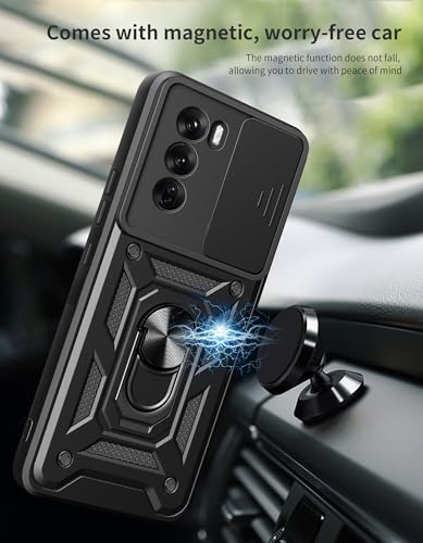 Image of SPAZY CASE Plastic Oppo Reno 12 Pro 5G Back Cover | Thermoplastic Polyurethane Heavy Duty Hybrid Case with 360 Degree Rotating Finger Ring Holder + Slider Shutter Camera Protection Case- Blue