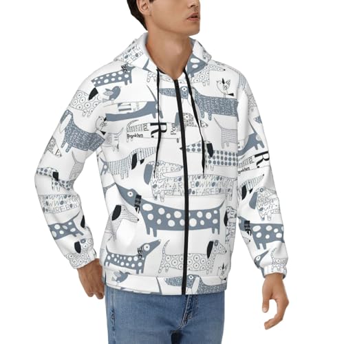 Sweat à capuche thermique zippé pour homme avec motif teckel brodé