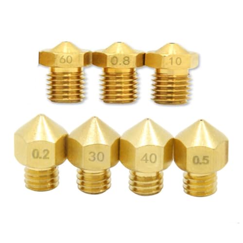 BUGUUYO 7pcs Brass 3d Printer Nozzle with External Thread for High Detail Printing Style