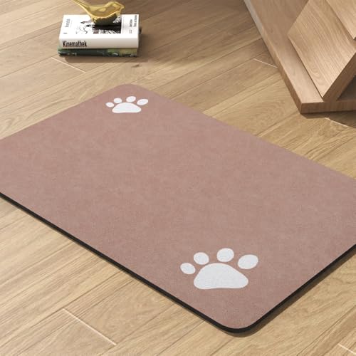 Image of Pet Feeding Mat-Absorbent Dog Mat for Food and Water Bowl-No Stains Quick Dry Water Dispenser Mat-Dog Accessories Pet Supplies-Bowl for Messy Drinkers（Dusty Pink,16 inchx24 inch