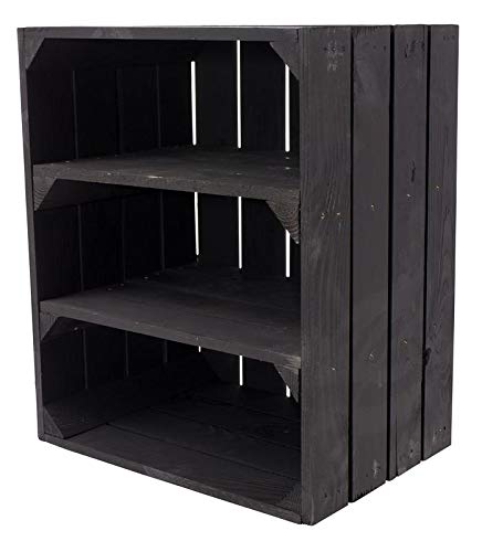 Schwarze Kiste mit 2 schwarzen Mittelbrettern quer 50cm x 40cm x 30cm