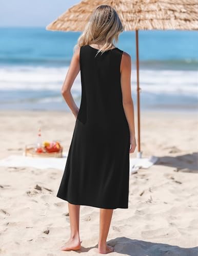 Image of Zeagoo Womens Summer Midi Dresses 2026 Casual Sleeveless Tank Sundresses A Line Crewneck Beach Vacation Dress with Pockets