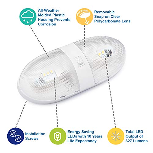 Lumitronics Rv 12V Double Led Ceiling Dome Light - On/Off Switch - Removable Lenses #TOP4