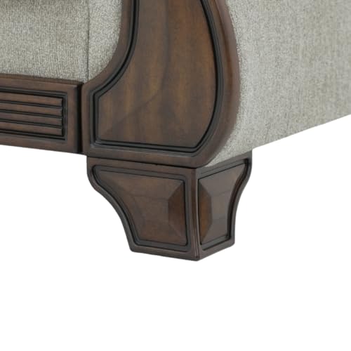 Image of Royaloak Amber Fabric Sofa 3 Seater | Soft Grey Upholstery with Thick Cushions | Designer Wooden Arm Panels and Wood Finish Skirting | 3 Seater Sofa with Super Soft Cushions for Comfort