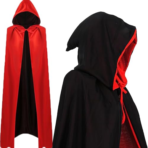 QXNDXQ Capa de vampiro, capa com capuz de Halloween, capa de drácula preta e vermelha para o Halloween, manto reversível de Halloween para adultos, para festa de disfarces medievais de carnaval de