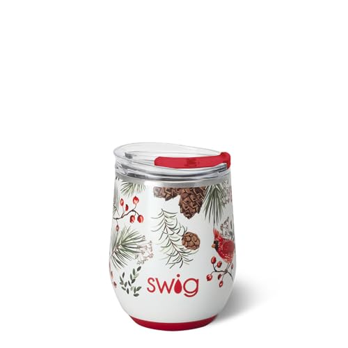 Swig Life 12oz Wine Tumbler with Lid, Stainless Steel, Dishwasher Safe, Portable, Triple Insulated Wine Tumbler (Winter Cardinals)