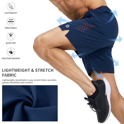 Image of Men's Running Athletic Shorts 7 Inch Quick Dry Lightweight Workout Gym Tennis Shorts 3 Zipper Pockets