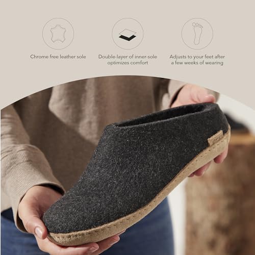 Image of Glerups 100% quality wool mix Slipper with leather sole - Unisex Slip-on