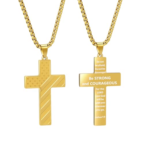 AMAZINGSUN American Flag Cross Necklace for Men,Christmas Birthday Gifts