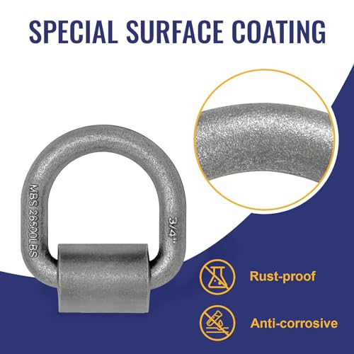 Image of Grandroad auto 12 Pack Weld-On Forged D Ring, Heavy Duty 3 /4 inch D-Ring Trailer Tie Down Anchor with MBS:26,500 lbs for Trailer, Truck Cargo, RV, ATV Tiedowns, Farm Applications and More.