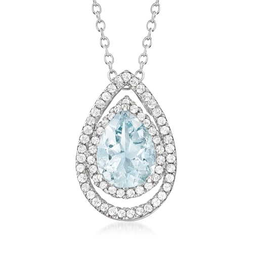Ross-Simons 1.30 Carat Aquamarine and .60 ct. t.w. White Topaz Pear-Shaped Pendant Necklace in Sterling Silver. 18 inches