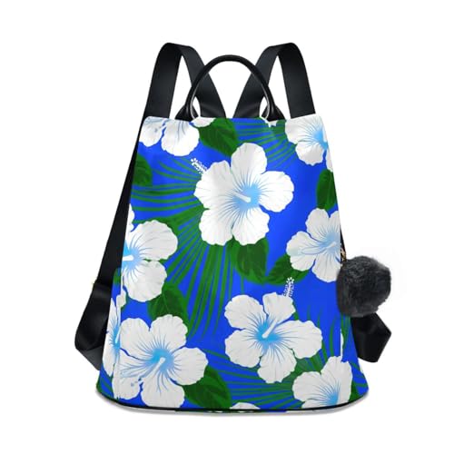 Anti-vol assuré avec ce sac à dos femme tendance aux motifs hibiscus blancs