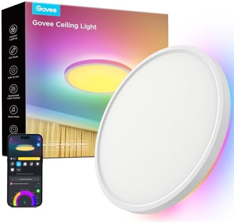 Govee LED Ceiling Light, 2400LM Smart RGBIC Flush Ceiling Lights ...