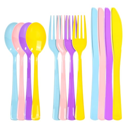 300 Pack Pink Blue Purple Yellow Disposable Plastic Silverware He...