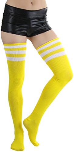 Image of ToBeInStyle Women's Heavyweight Knit Thigh High Long Socks w /Contrast 3 Stripe Top Band