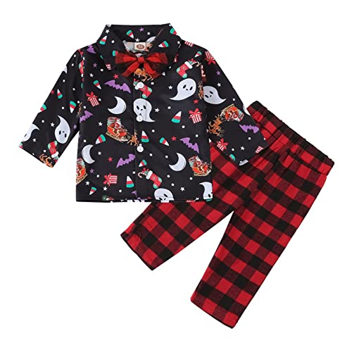 Camiseta infantil infantil de Natal com estampa de desenho animado manga comprida cavalheiro calças