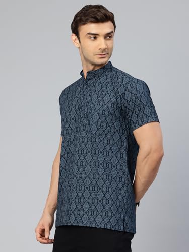 Image of Majestic Man Men Slim Fit Ethnic Motifs Cotton Printed Half Sleeve Short Kurta