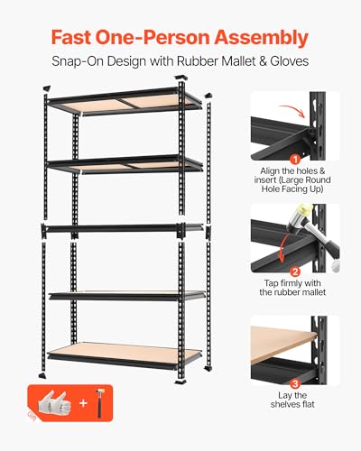 Image of VEVOR Storage Shelves, 5-Tier Adjustable, 2500 lbs Capacity, Heavy Duty Garage Storage Shelving Unit, Metal Utility Rack Shelf, for Garage Warehouse Basement Kitchen, 40.35 inch W x 20.35 inch D x 71.38 inch H