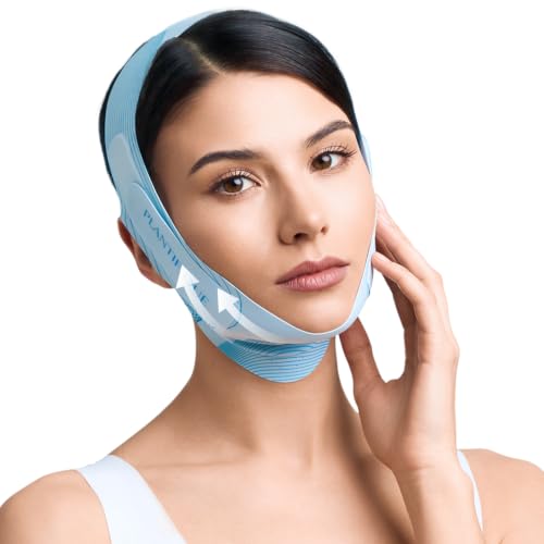 PLANTIFIQUE Chin Strap for Face Contouring - Reusable V Line Ice Silk Fabric Mask - Double Chin Shaping Adjustable Breathable Fabric - Jawline Shaper for Women & Men