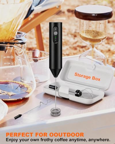 Image of 3-Speed Rechargeable Milk Frother Handheld with Travel Case