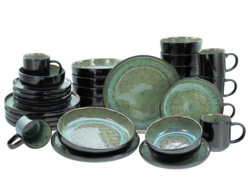 CreaTable, 21555, Serie Nordic Fjord, 30-teiliges Geschirrset für 6 Personen, Kombiservice aus Steinzeug, spülmaschinen- und mikrowellengeeignet, Qualitätsproduktion