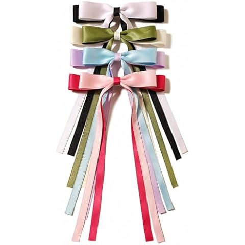 XFYUZR 4Pcs Hair Bows for Women Satin Large Bow Hair Clips Double Bowknot Tassel Hair Ribbon Hair Clips, Metal Barrettes With Long Tail for Girls Gift Cover
