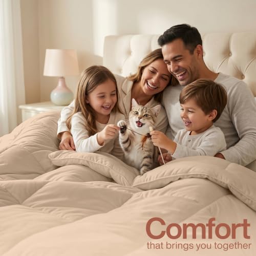 Image of Utopia Bedding Comforters Twin Size, All Season Duvet Insert, Down Alternative Box Stitched Bed Comforter with Corner Tabs, Machine Washable (Beige)