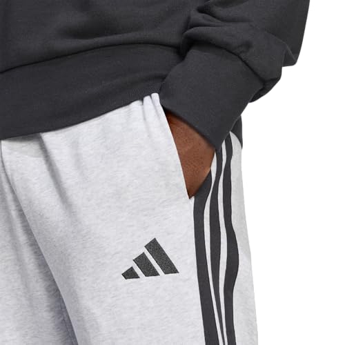 Adidas Mens Essentials 3-Stripes French Terry Sportswear Pants, Light Grey Heather/Black, X-Large/Tall