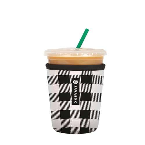 Sok It Java Sok Iced Coffee Cold Soda Insulated Neoprene Cup Sleeve BW Buffalo Check Small 16 20oz