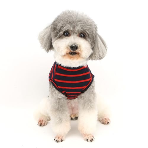 ZUNEA Gestreiftes Sommer-T-Shirt für Kleine Hunde Katzen Welpen Weiche Baumwolle Basic Tank-Top Chihuahua Weste Kleidung Atmungsaktiv Hunde-Sweatshirts für Haustiere Strandkleidung Camp-Shirt Rot XXL