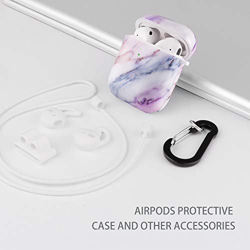Cutebricase Airpods Case, Airpod Case Purple Marble Protective Hard Airpod Case Cover For Apple Airpods 2 & 1 With Keychain Compatible With Wireless Charging #TOP6