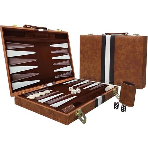 JOAASU Backgammon Set, 11 Backgammon Reise, Backgammons Koffer, Brettspiel mit Schachfiguren und Würfeln, für Erwachsene, Kinder, Camping-Enthusiasten und Reiseliebhaber (Braun)