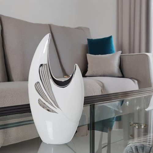 Vase en céramique blanc argenté 25x15x49cm pot fleur intérieur - 4