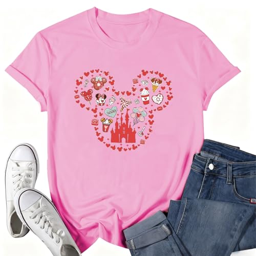 Magic Valentines Shirts for Women Magical Happiest Place On Earth Love Message T-Shirt Balloon Shirt Date Night Cute Love Graphic Tee Holiday Tee Tops Valentine's Day Shirt,Pink S