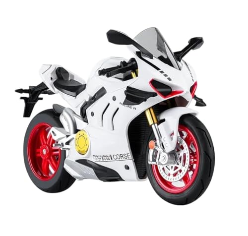 Image of Duoti Panigale V4 DieCast Bike Model, Suspension and Hand Free Roller, Toy Motorcycle Collection with Music Lighting Toy for Kids [Panigale V4- White]