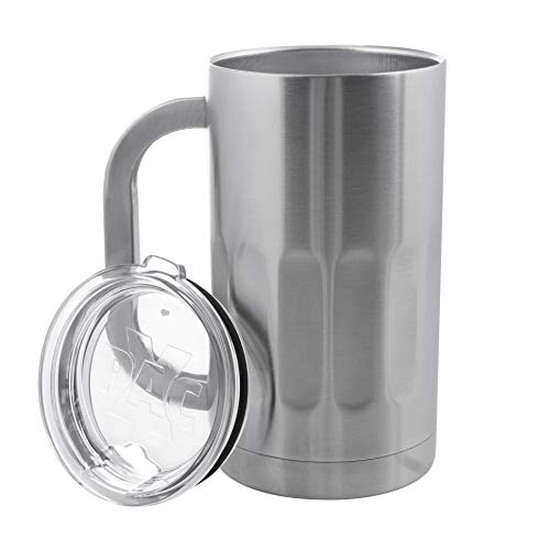 Stainless Steel Beer Mug with Lid - 20 Ounce Double Walled Vacuum Insulated
