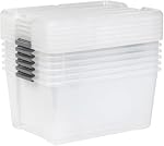 Clear Stackable Storage Bin with Latching Lid 45QT – 42.59L Plastic Storage Containers, Snap Lock Buckles, Semi-Clear Organizer Boxes for Closet, Garage, Basement & Home Organization (6 Pack)